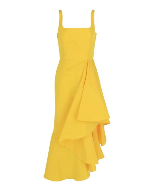 Alexander McQueen Asymmetric Draped Midi Dress - Bright Yellow - 755401QEACM7050