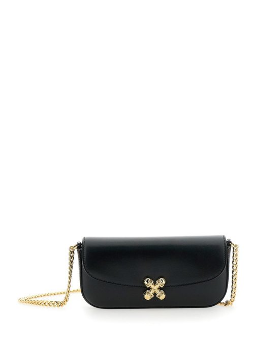 Alexander McQueen Healthier Small Skull Flower Crossbody Bag - Black/Gold Tone - 8360371MAAE1000
