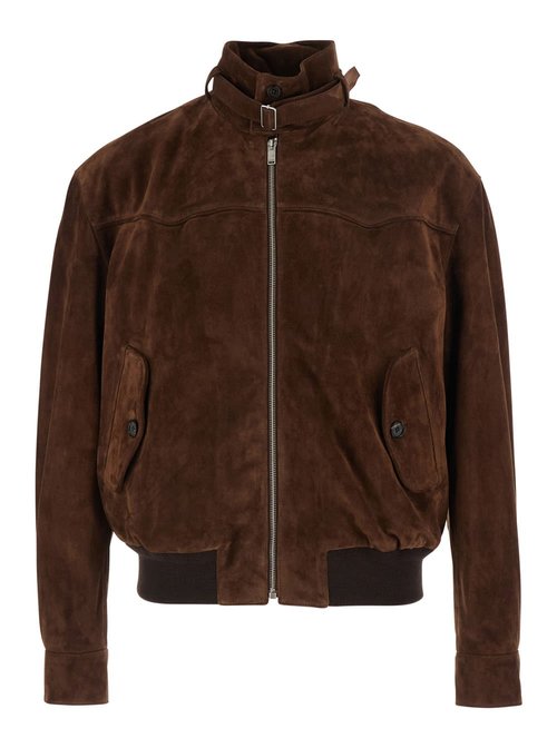 Alexander McQueen Brown Jacket With Belted Collar And Chain With T-back Detail In Suede Man - 857770Q5AQ22023
