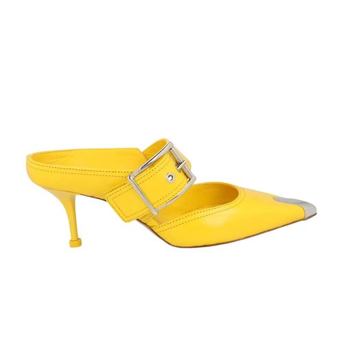 Alexander McQueen Buckle Leather Mule - Pop Yellow/Silver - 709993WHSWD7097