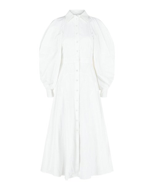 Alexander McQueen ColdShoulder Cotton Midi Dress - Optical White - 755404QAABC9000