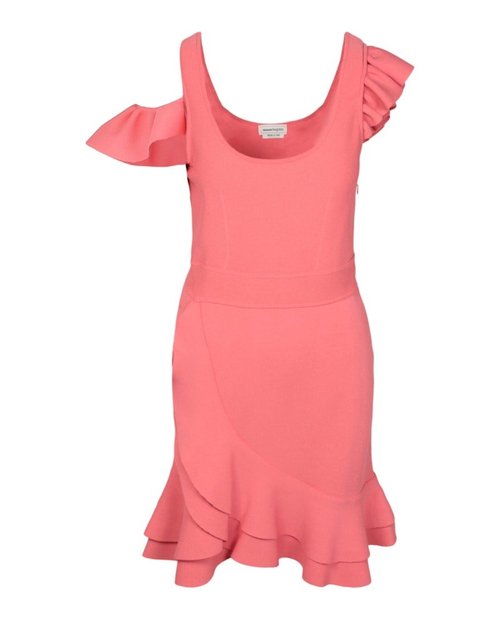 Alexander McQueen Compact Knit Mini Ruffle Dress - Coral - 688639Q1AZR6068