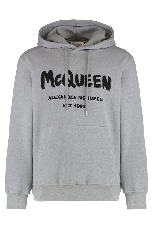 Alexander McQueen Graffiti Logo Hooded Sweatshirt - Grey Black - 688715QTZ810902
