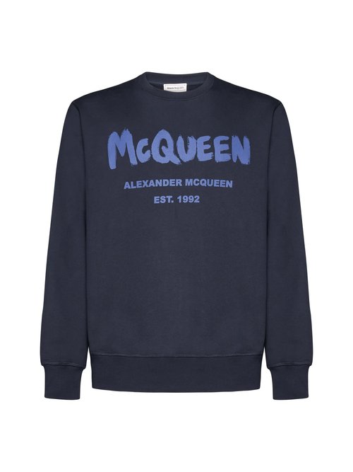 Alexander McQueen Logo Cotton Sweatshirt - Black/Blue - 688713QUZ810933