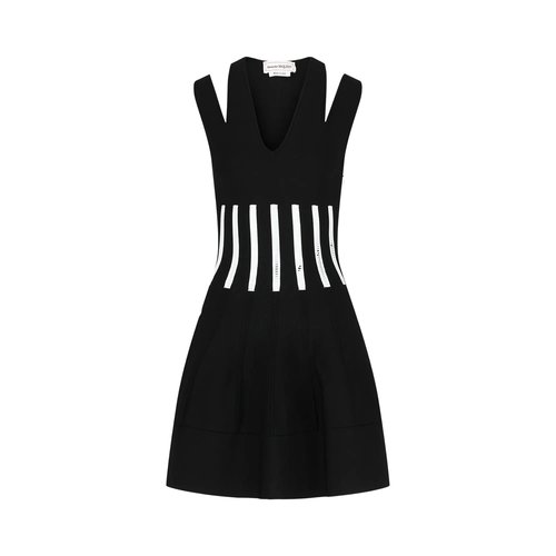 Alexander McQueen Cutout Shoulder Corset Mini Dress - Black White - 734596Q1A5G1104