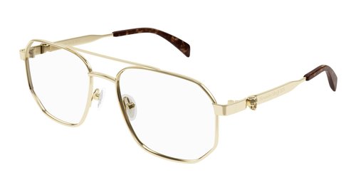 Alexander McQueen Demo Pilot Eyeglasses AM0459O 002 57 - Gold Tone - AM0459O00257