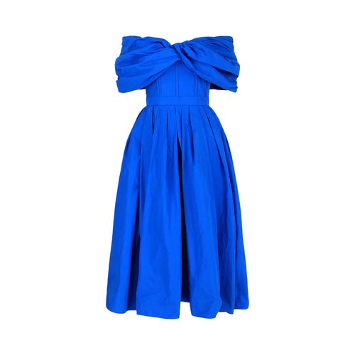 Alexander McQueen Draped Off-The-Shoulder Midi Dress - Blue - 745412QAAAY4155