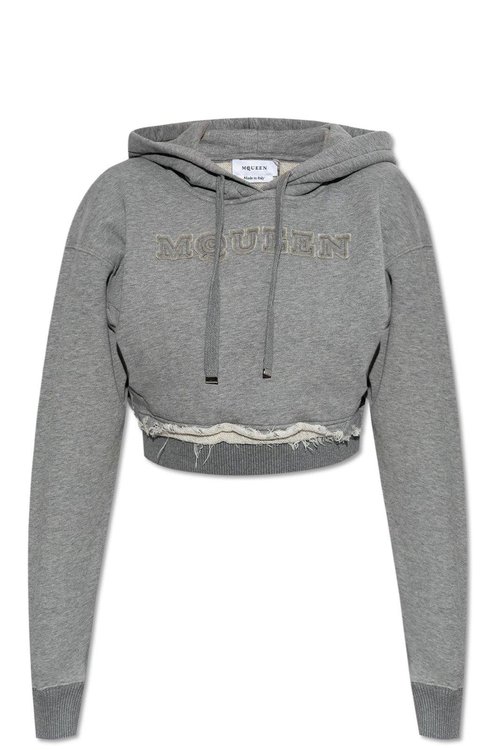 Alexander McQueen Drawstring Distressed Cropped Hoodie - 815497QLAD81015