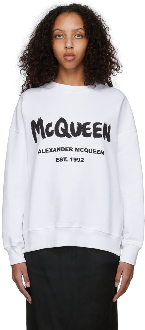 Alexander McQueen Graffiti Logo Sweatshirt - White Black - 659975QZAD50909