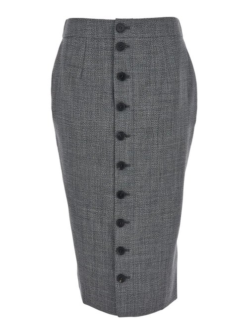 Alexander McQueen Grey Skirt With Button Closure In Wool - 839513QJAFD1121