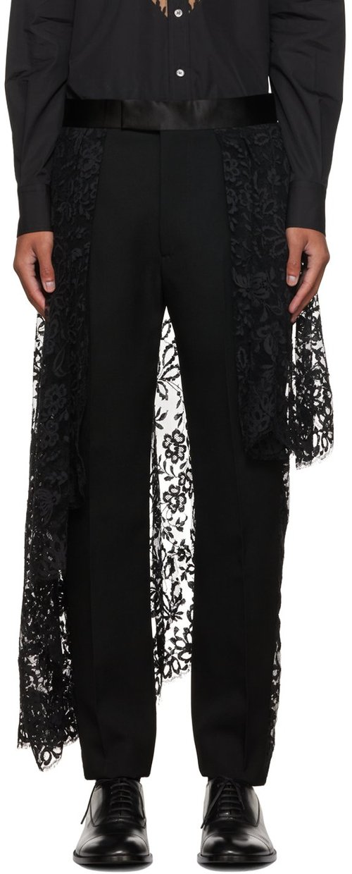 Alexander McQueen Lace Drape Cigarette Trousers - Black - 707224QTV211000
