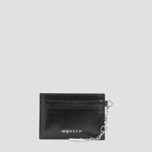 Alexander McQueen Leather Sling Card Holder - 805063.1AAUE9769BLACKCARAMELSILVER