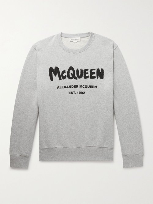 Alexander McQueen Logo-Print Mélange Loopback Cotton-Jersey Sweatshirt - 0902 - 662578QRZ710902