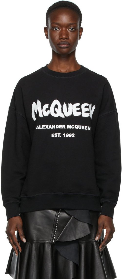 Alexander McQueen Graffiti Logo Sweatshirt - Black White - 659975QZAD50520