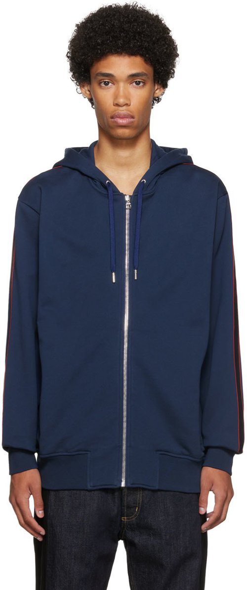 Alexander McQueen Side LogoPrint ZipUp Hoodie - Navy Blue - 654794QTX750913
