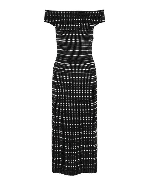 Alexander McQueen OffTheShoulder Midi Dress - Black White - 758548Q1A6P1104