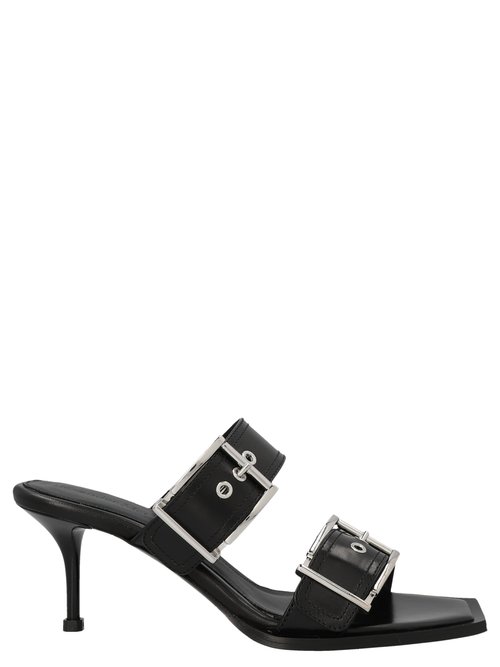Alexander McQueen Double Buckle Punk 3 In Mules - Black/Silver - 709991WHSWD1081