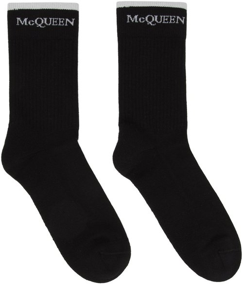Alexander McQueen Foldover Signature Knit Socks - Black White - 6855614D92Q1077