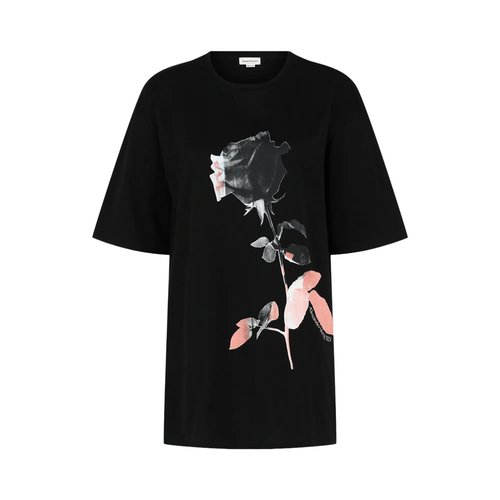 Alexander McQueen Rose Print Graphic T-Shirt - Black - 653557QZACS0901