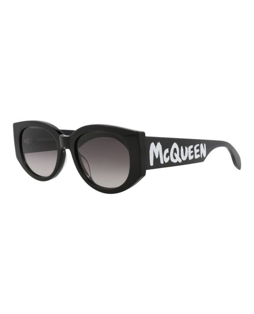 Alexander McQueen RoundFrame Acetate Sunglasses - Black Black Grey (Am0330S/30011472/001)