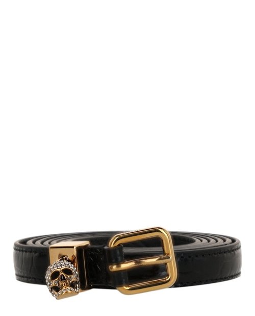 Alexander McQueen Skull Croc Embossed Double Belt Goldtone - Black