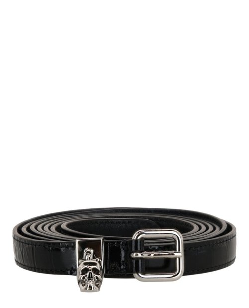 Alexander McQueen Skull Croc Embossed Double Belt Silvertone - Black
