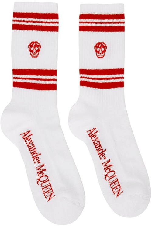 Alexander McQueen Striped Skull Logo Socks - White Red - 5734584C05Q9074