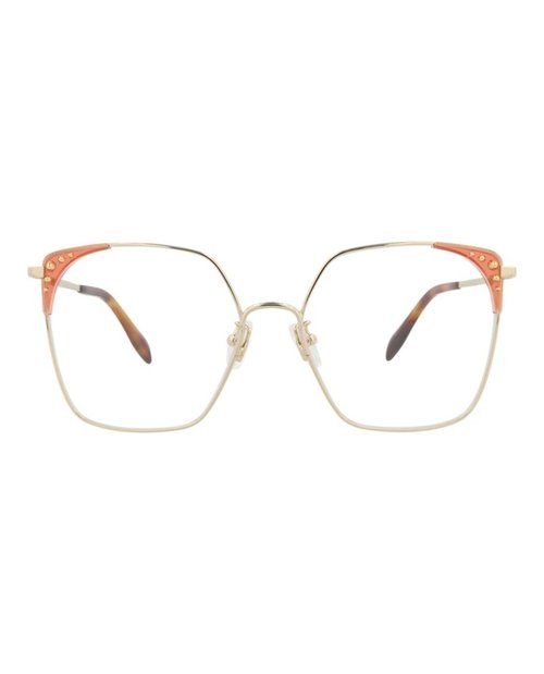 Alexander McQueen SquareFrame Metal Optical Frames - Gold Gold Transparent (Am0312O/30010858/003)
