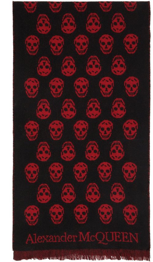 Alexander McQueen Reversible AllOver SkullPrint Scarf - Black/Red - 6244254200Q1074