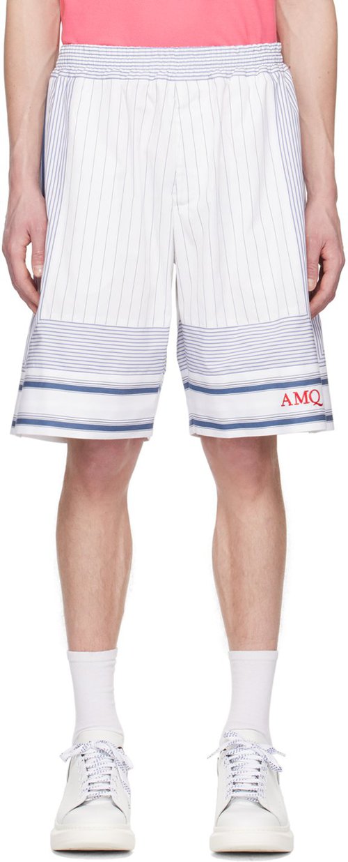 Alexander McQueen Striped Bermuda Shorts - White Blue - 728467QUN219043