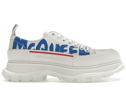 Alexander McQueen Tread Slick Low Lace Up Graffiti - White/Blue - 682421W4RQ9