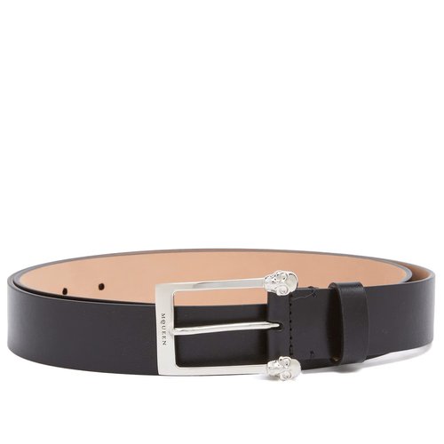 Alexander McQueen Twin Skull Leather Belt - Black/Silver - 8154351HBEE1000