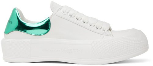 Alexander McQueen White & Green Deck Plimsoll - Op White/Emeral - 716636WICEL9079