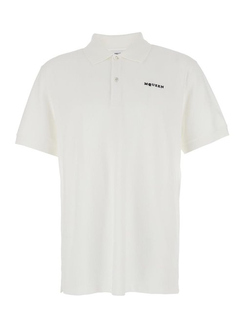 Alexander McQueen White Polo Shirt With Classic Collar And Logo Lettering Embroidery On The Front In Cotton Man - 839229QXAAK9000
