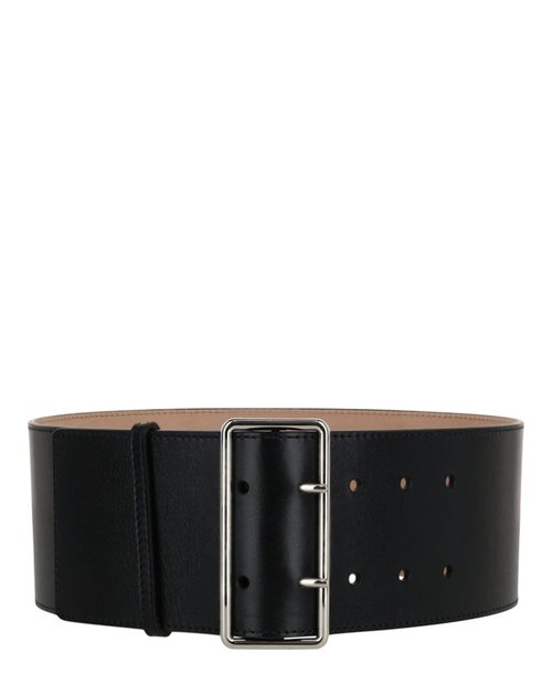 Alexander McQueen Wide Ecolux Military Belt Silvertone - Black