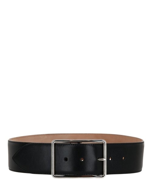 Alexander McQueen Wide Leather Belt Silvertone - Black