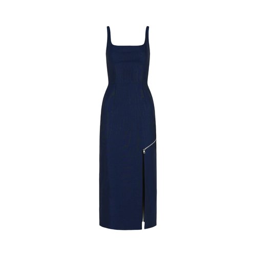 Alexander McQueen Zip Slash Midi Dress - Black Ultramarine - 757633QJABD1156