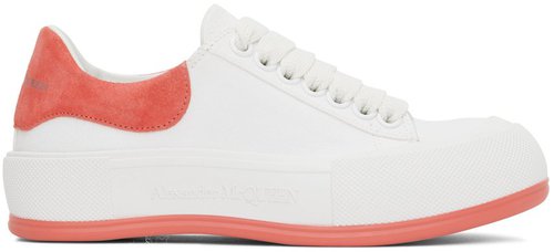 Alexander McQueen Deck Lace-Up Plimsoll - White/Coral - 654593W4MV79097