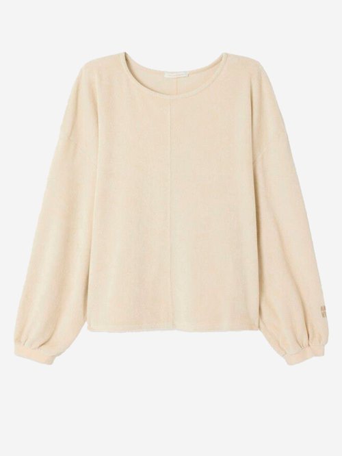 AMERICAN VINTAGE Wide beige sweatshirt with boat neck and logo On cuff - FU.03AE2