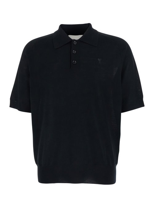 Ami Alexandre Mattiussi Black Polo Shirt With Adc Embroidery On The FrOnt And Classic Collar In CottOn Man - HPL438KN00390180
