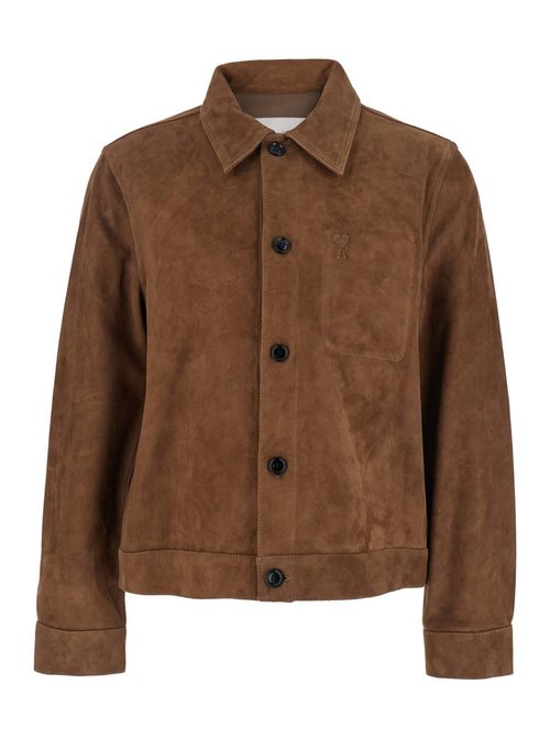 Ami Alexandre Mattiussi Brown Jacket With TOne-On-tOne Logo On The FrOnt In Suede Man - HJK243LH0059216
