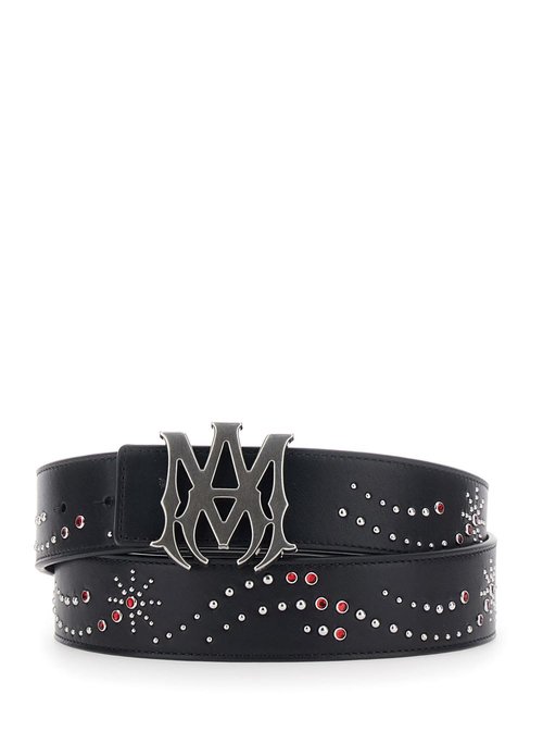AMIRI Black Belt With Front Logo Buckle Closure And All-over Stud Embellishments In Leather Man - AMHABE1002001
