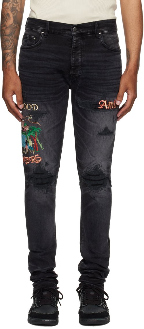 AMIRI Black Embroidered 'Sinners' Skinny Jeans - Faded Black - AMDNSY1156