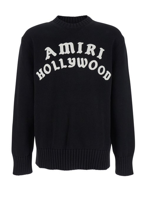 AMIRI Black Sweater With Maxi Logo Lettering On The Front In Cotton Man - AMKNCW1094BLACK