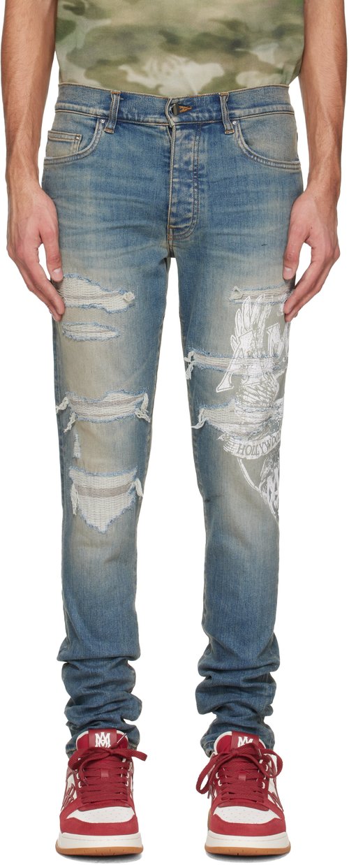 AMIRI Blue AMIRI Eagle Repair Skinny Jeans - Driftwood Blue - AMBMJE1047