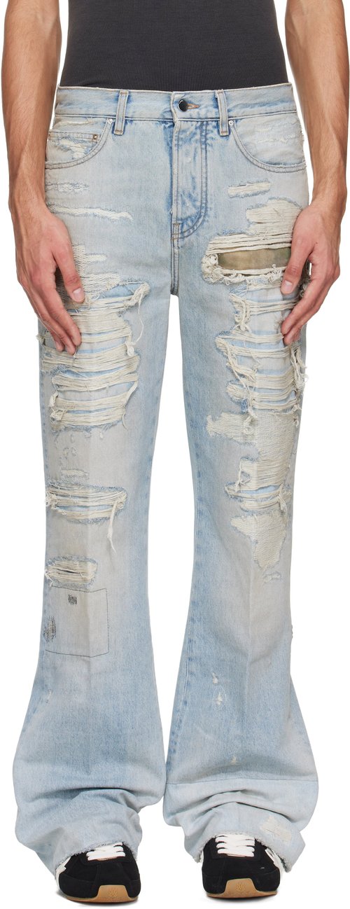 AMIRI Blue Camo Repair Boot Cut Jeans - Mist Indigo - AMBMJE1030