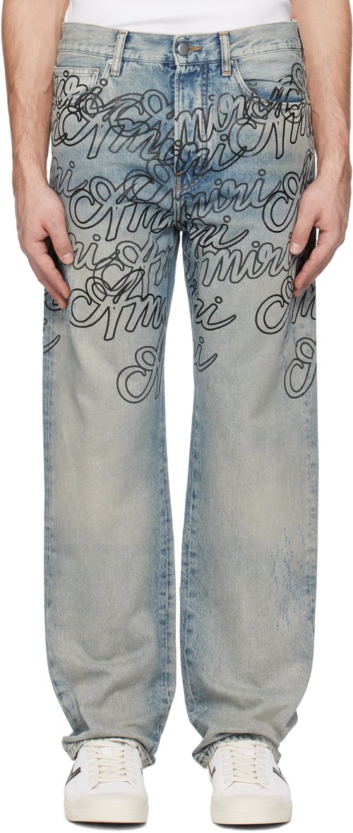 AMIRI Blue Overlay Printed Script Jeans - Antique Indigo - AMDNGH1058