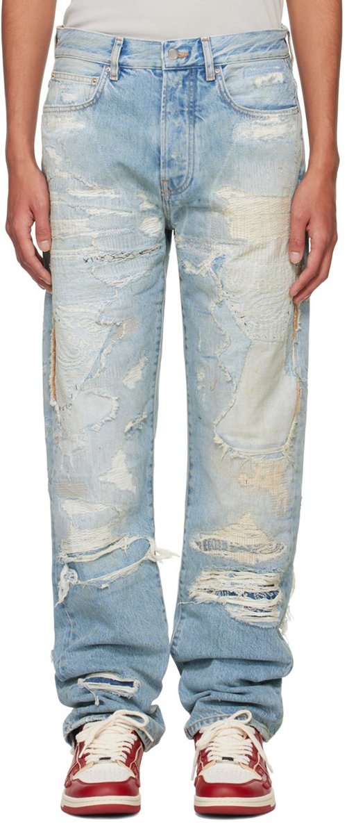 AMIRI Blue Repaired Straight Jeans - Antique Indigo - AMDNGH1033