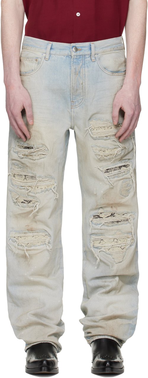 AMIRI Blue Snake Thrasher Straight Jeans - Perfect Antique Indi - AMBMJE1100