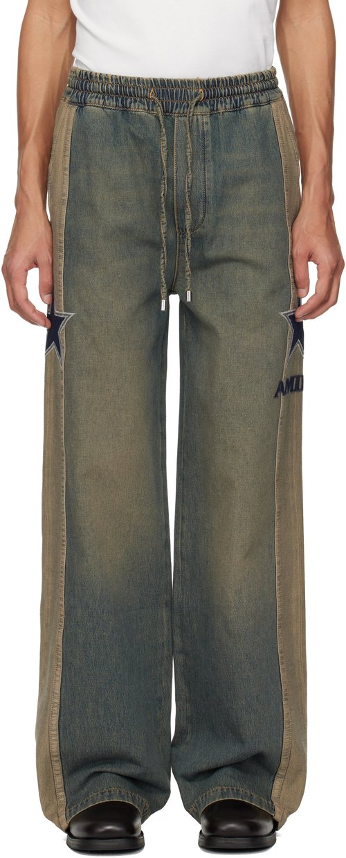 AMIRI Blue Sport Denim Track Pants - Worn Slate - AMBMJE1037